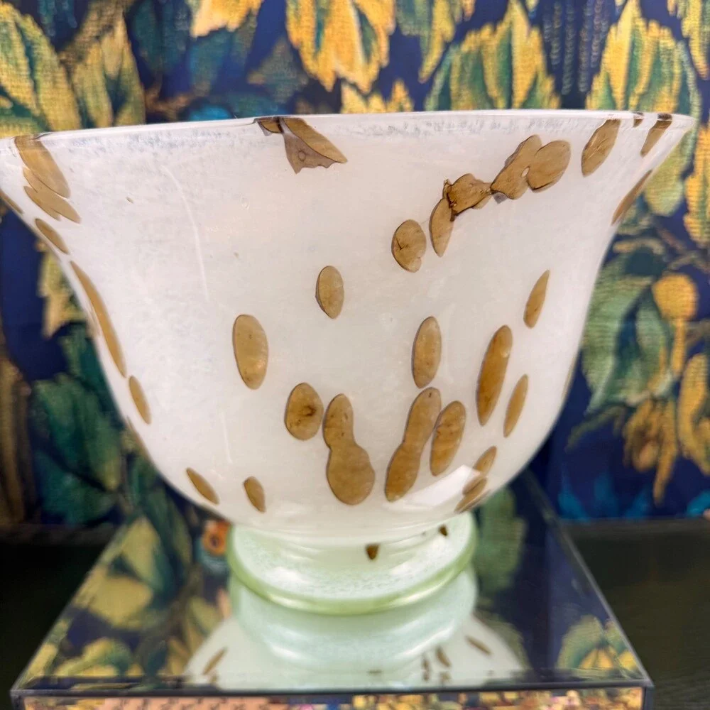 Hand Blown Glass Tortoise Spot Pedestal Bowl 11.5